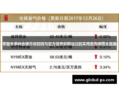 掌握冬季转会窗开启时间与官方信息获取途径的实用查询指南全面篇