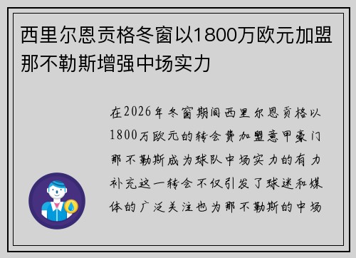 西里尔恩贡格冬窗以1800万欧元加盟那不勒斯增强中场实力